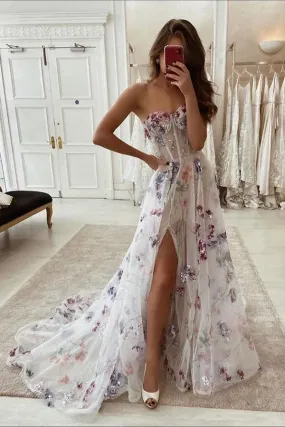 A-line Colorful Sweetheart Floral Prom Dress With Lace Applique PSK334