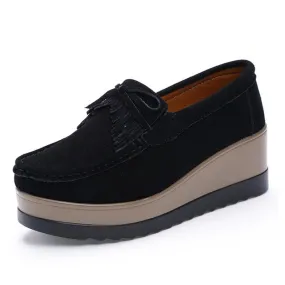 Ashore Shop Womens Platform Leather Upper Tassle Loafers