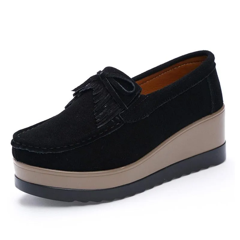 Ashore Shop Womens Platform Leather Upper Tassle Loafers