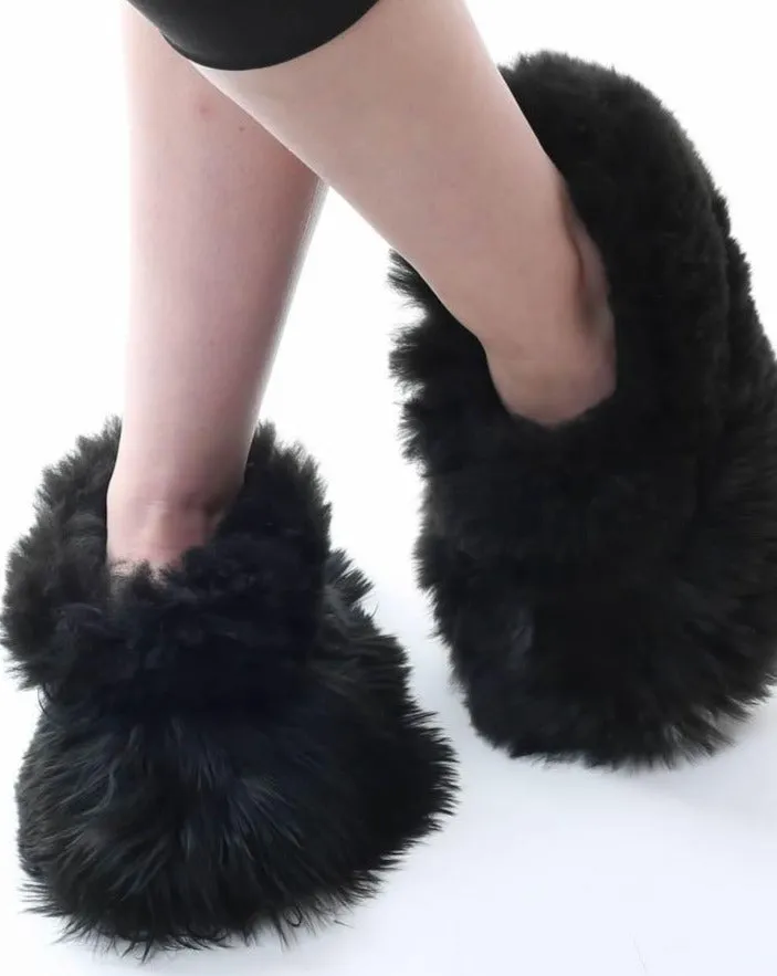 Black Alpaca fur slippers warm & soft