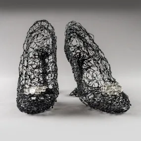 Black Wire Art Heels ~ Noctis Cataracta Shoes (Nighttime Waterfall Shoes)