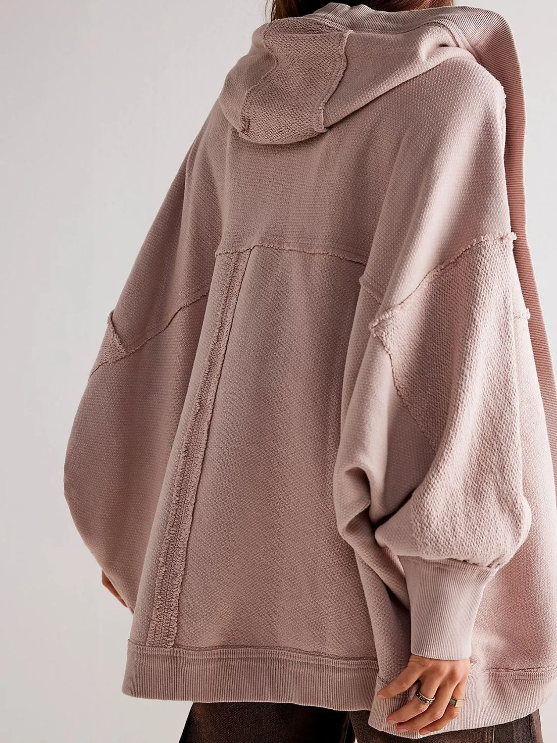 Blue Zone Planet |  Exposed Seam Open Front Batwing Sleeve Hooded Cardigan