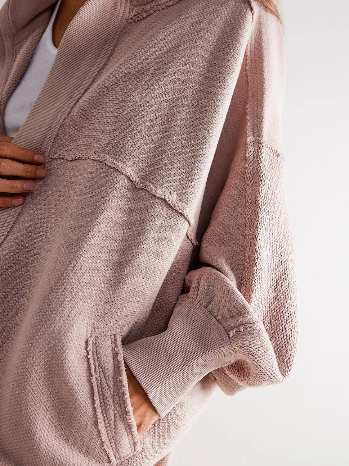 Blue Zone Planet |  Exposed Seam Open Front Batwing Sleeve Hooded Cardigan