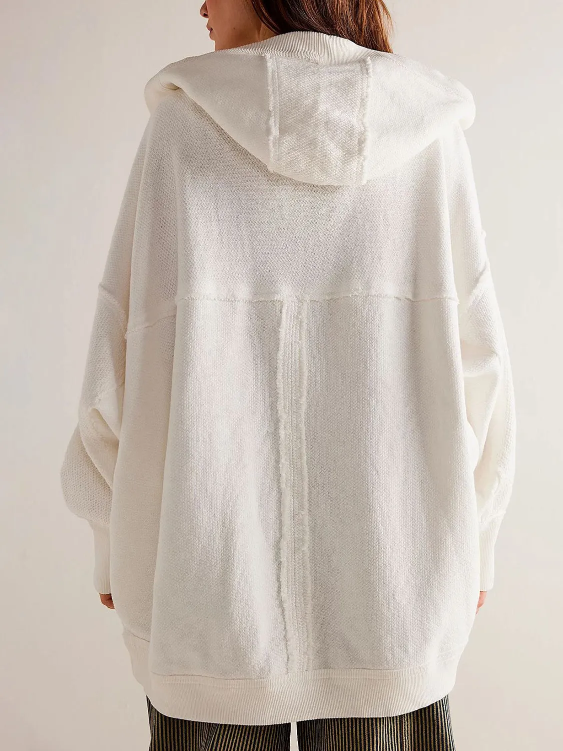 Blue Zone Planet |  Exposed Seam Open Front Batwing Sleeve Hooded Cardigan