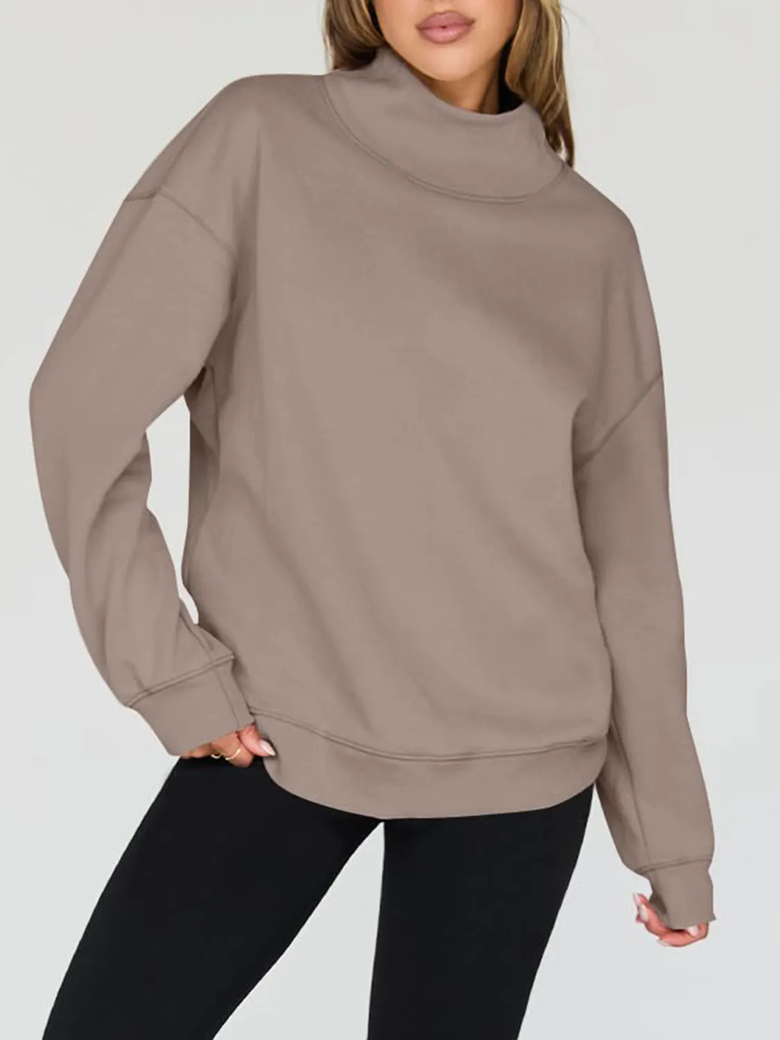Blue Zone Planet |  Mock Neck Drop Shoulder Long Sleeve Sweatshirt