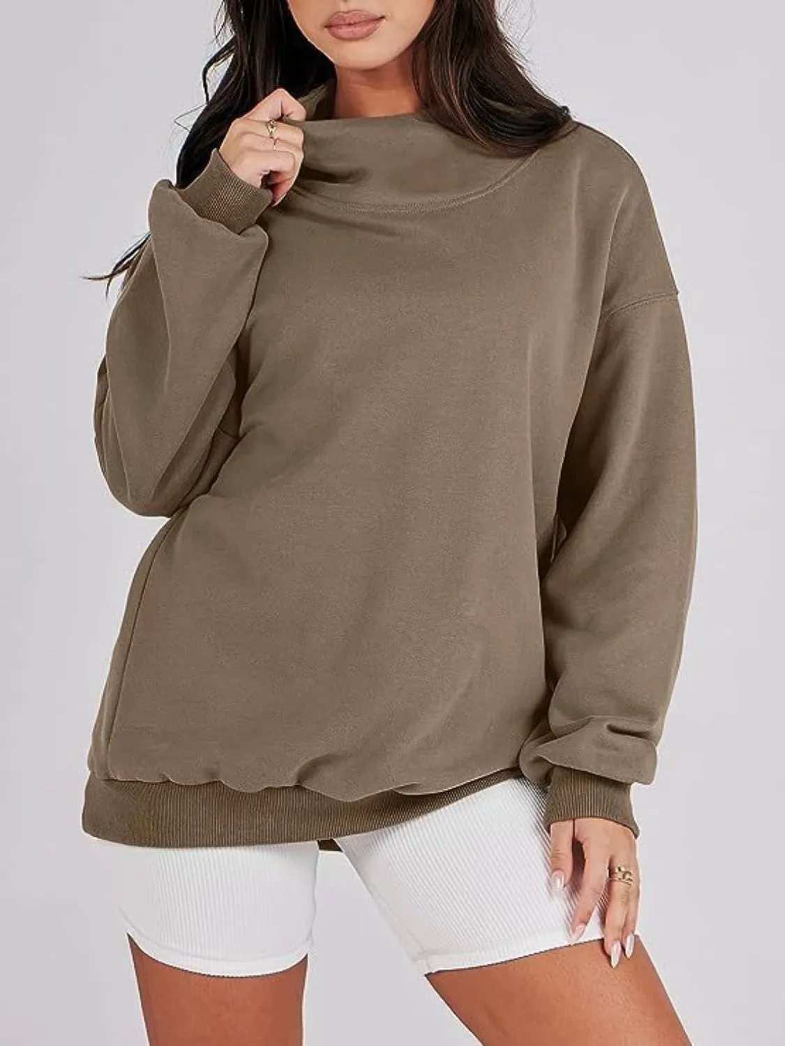 Blue Zone Planet |  Mock Neck Drop Shoulder Long Sleeve Sweatshirt