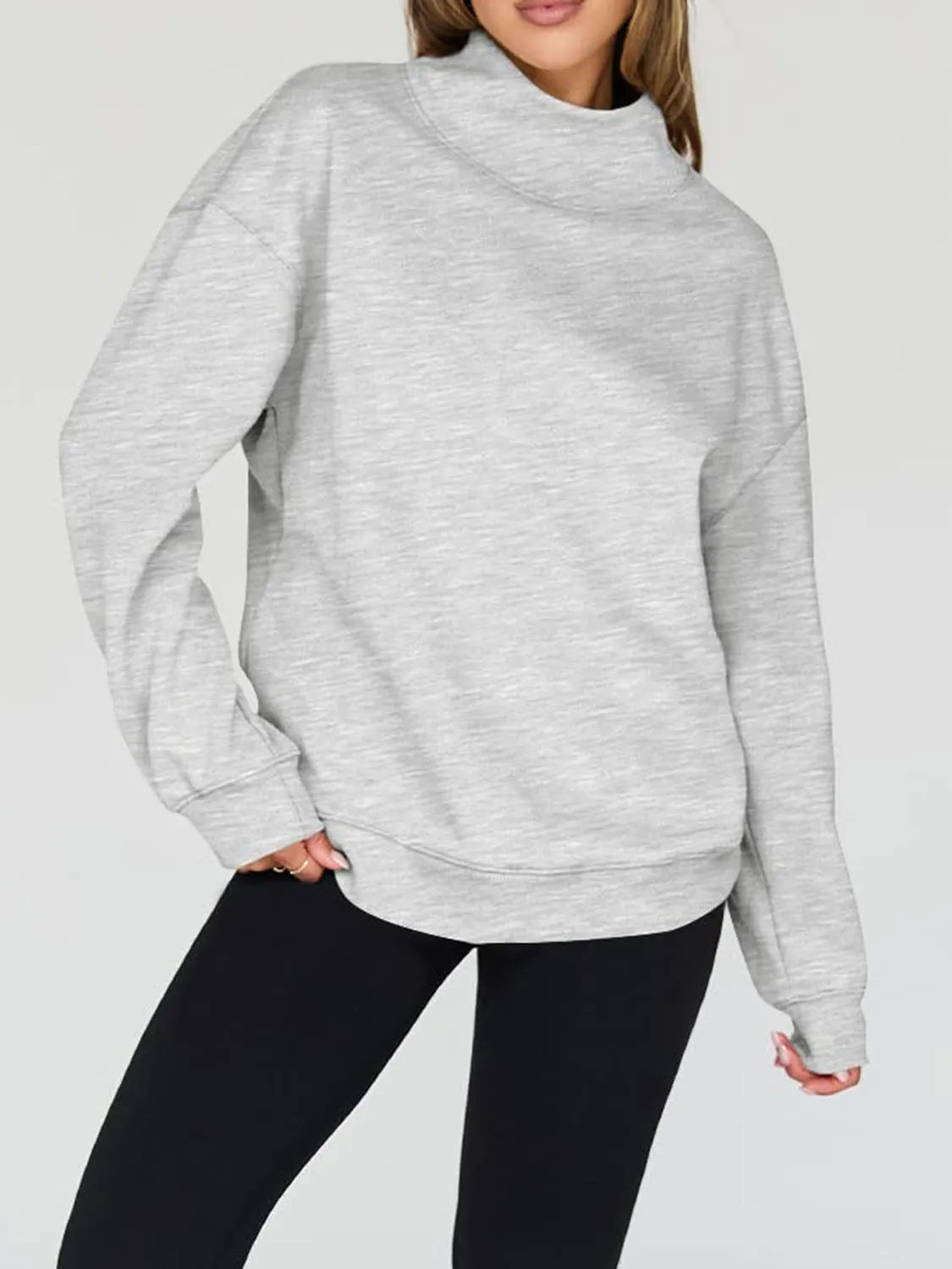 Blue Zone Planet |  Mock Neck Drop Shoulder Long Sleeve Sweatshirt