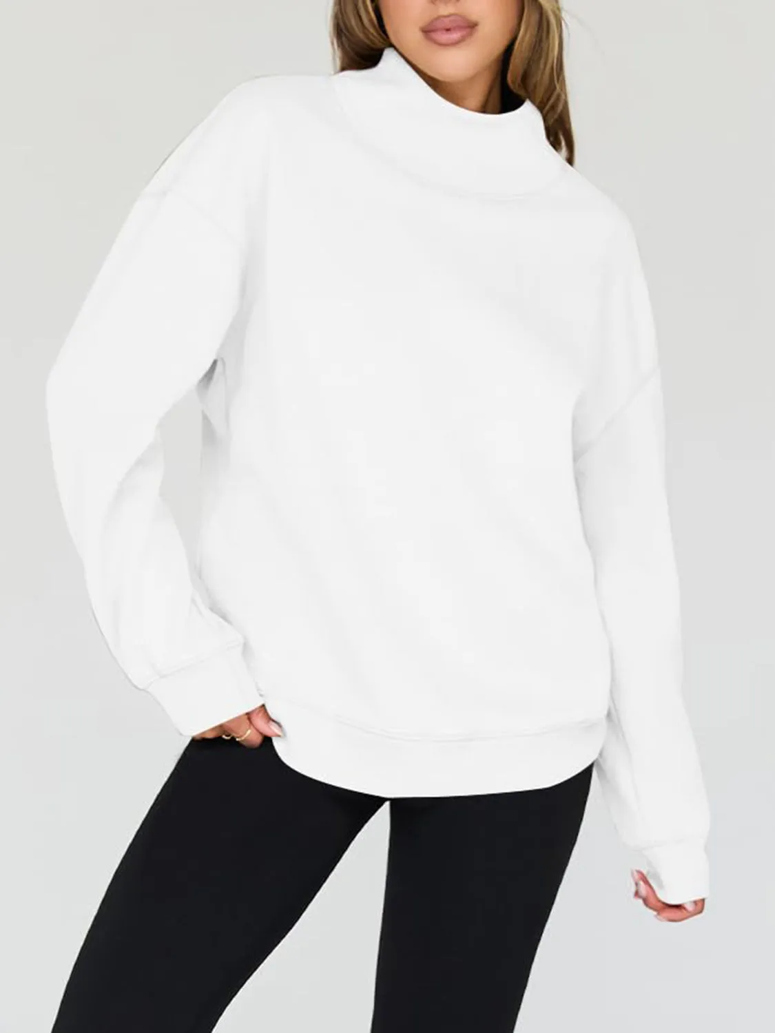Blue Zone Planet |  Mock Neck Drop Shoulder Long Sleeve Sweatshirt