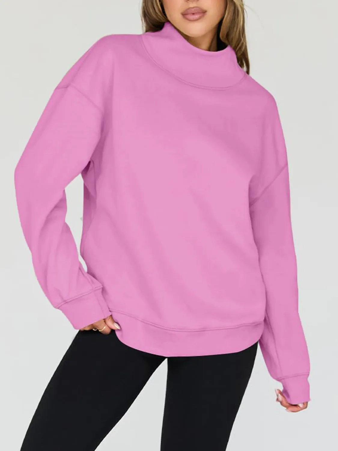 Blue Zone Planet |  Mock Neck Drop Shoulder Long Sleeve Sweatshirt