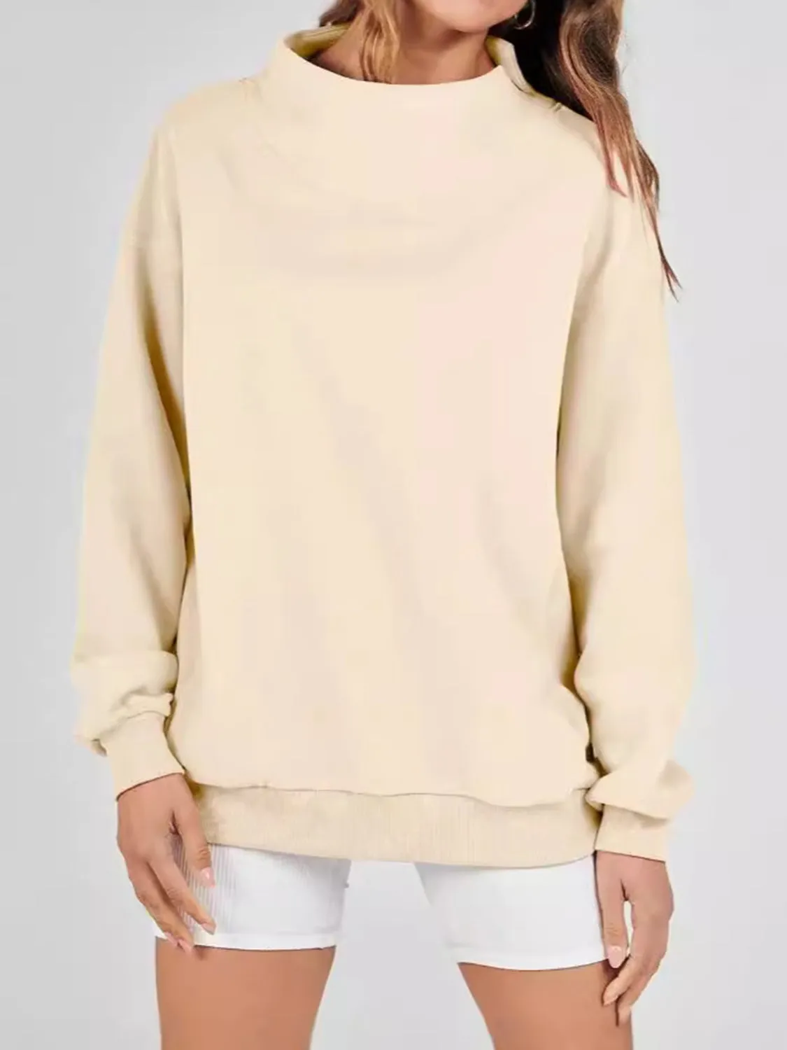 Blue Zone Planet |  Mock Neck Drop Shoulder Long Sleeve Sweatshirt