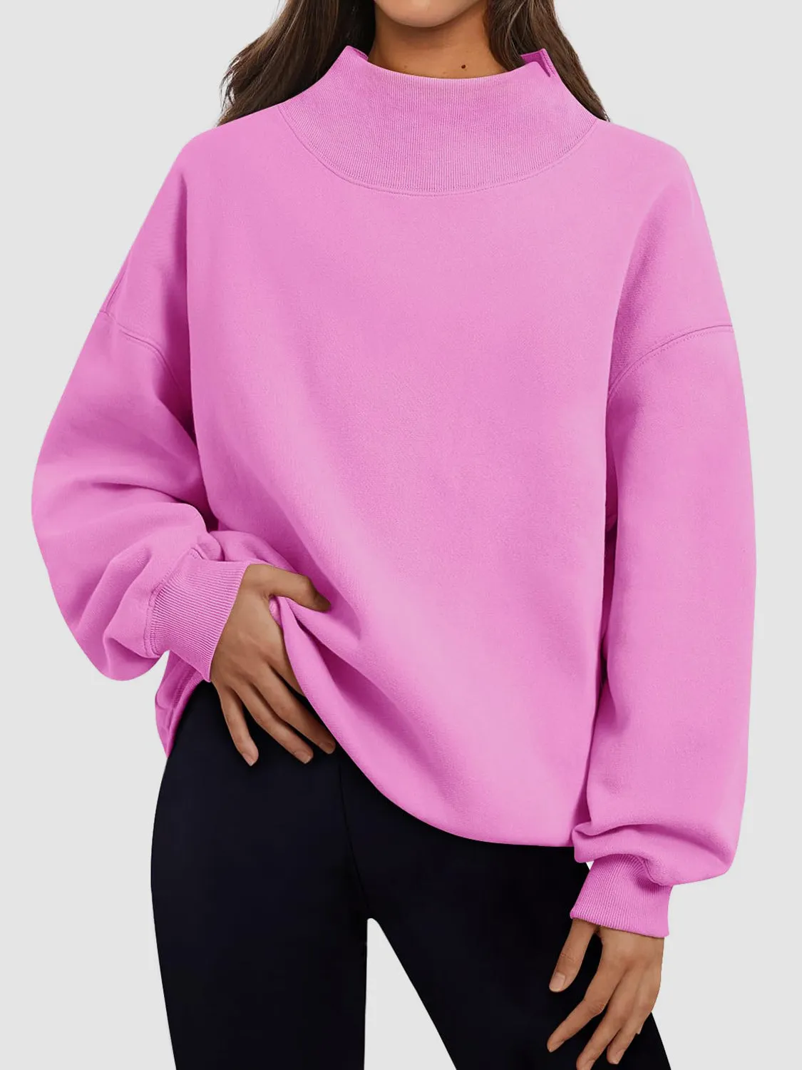 Blue Zone Planet |  Mock Neck Drop Shoulder Long Sleeve Sweatshirt