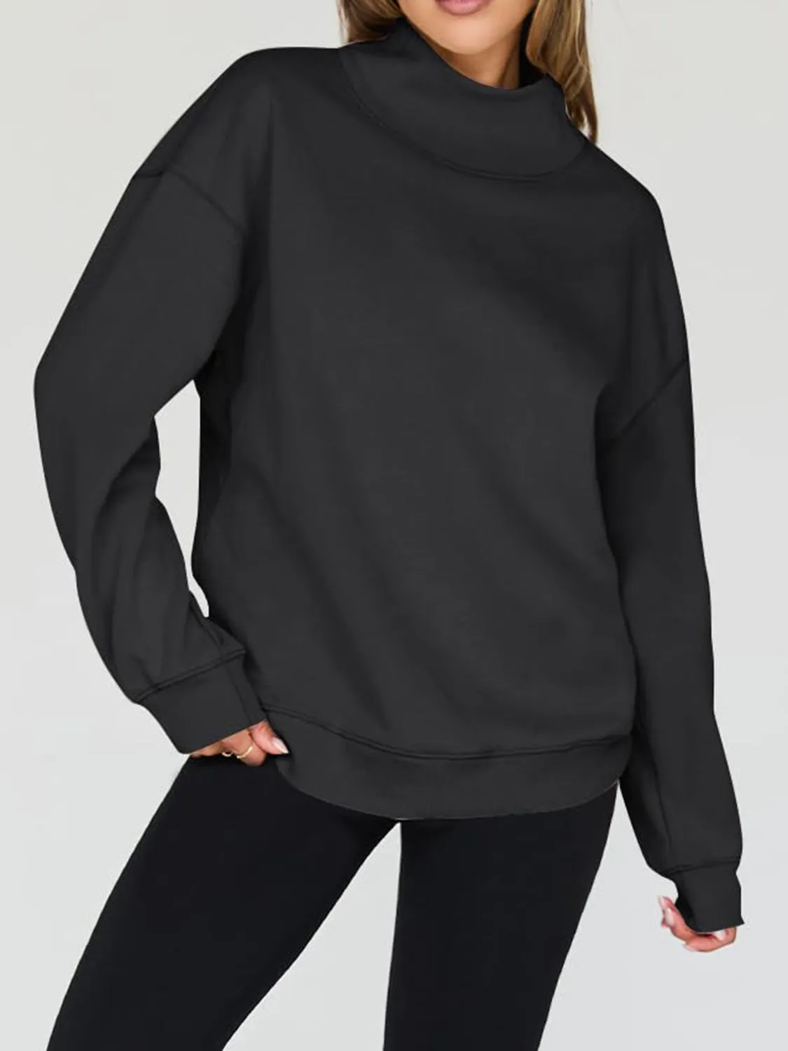 Blue Zone Planet |  Mock Neck Drop Shoulder Long Sleeve Sweatshirt