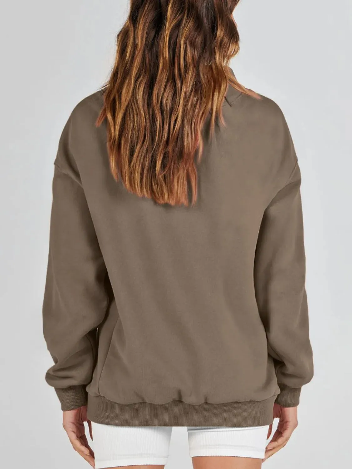 Blue Zone Planet |  Mock Neck Drop Shoulder Long Sleeve Sweatshirt