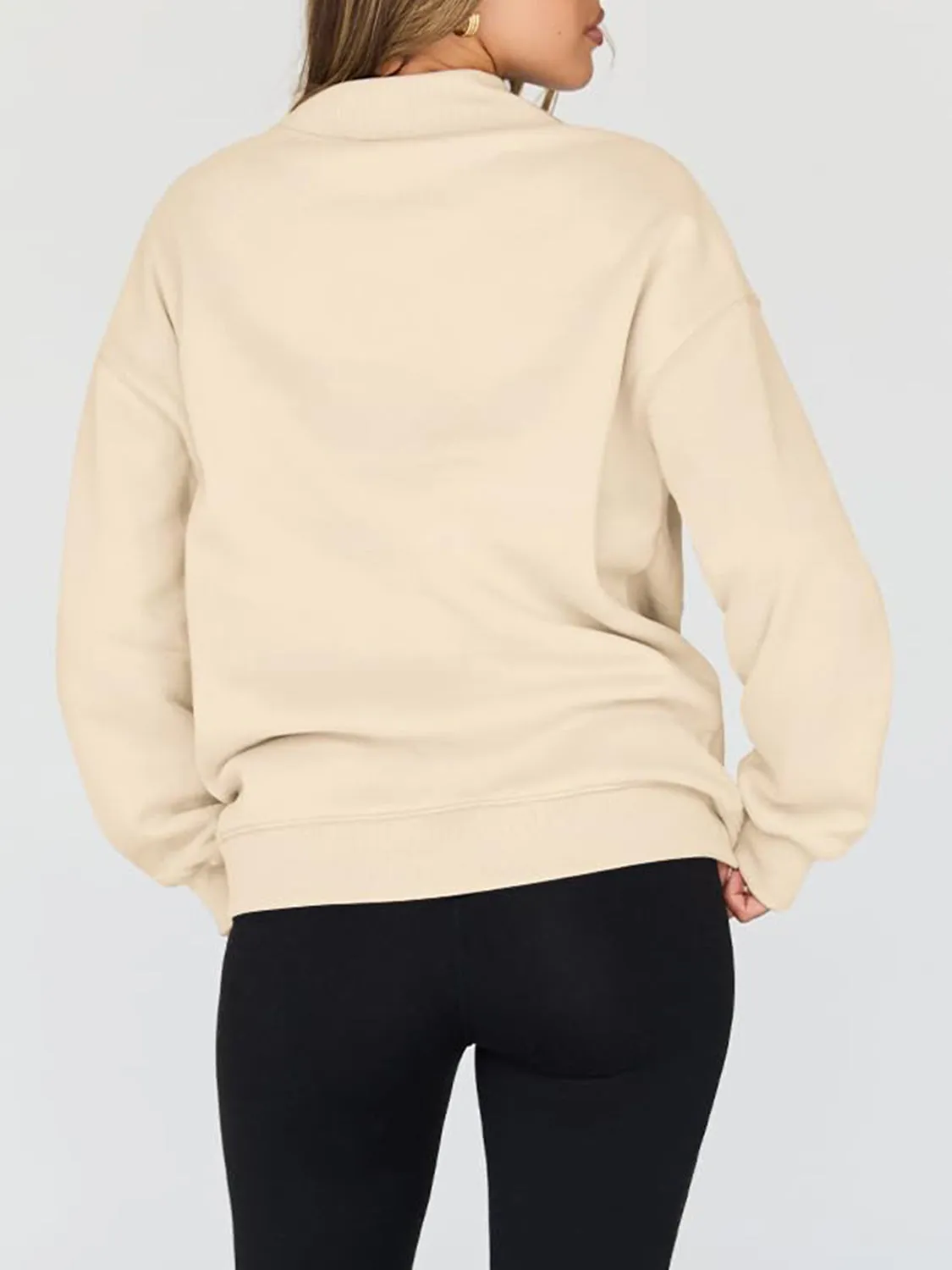 Blue Zone Planet |  Mock Neck Drop Shoulder Long Sleeve Sweatshirt