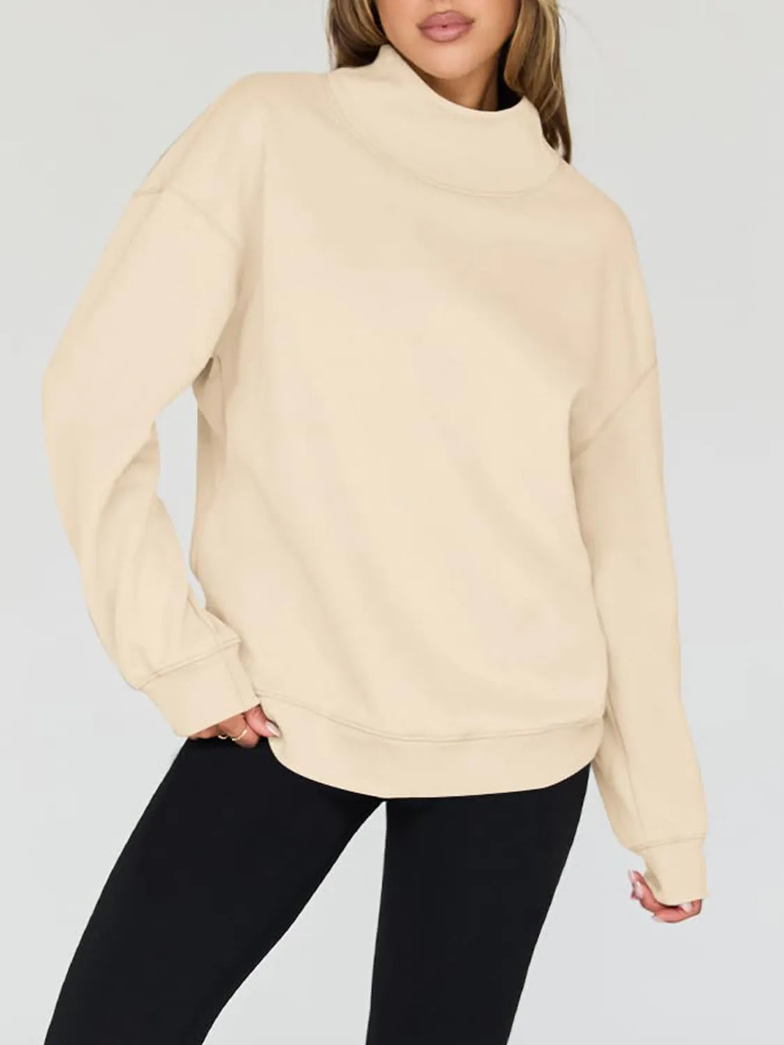 Blue Zone Planet |  Mock Neck Drop Shoulder Long Sleeve Sweatshirt