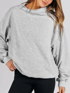 Blue Zone Planet |  Mock Neck Drop Shoulder Long Sleeve Sweatshirt