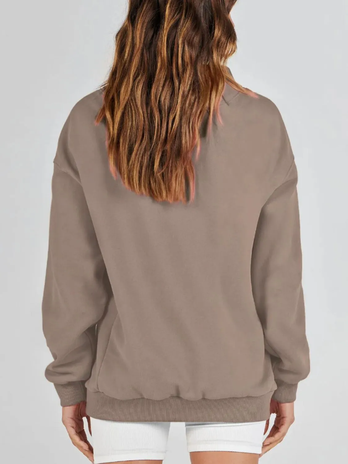 Blue Zone Planet |  Mock Neck Drop Shoulder Long Sleeve Sweatshirt