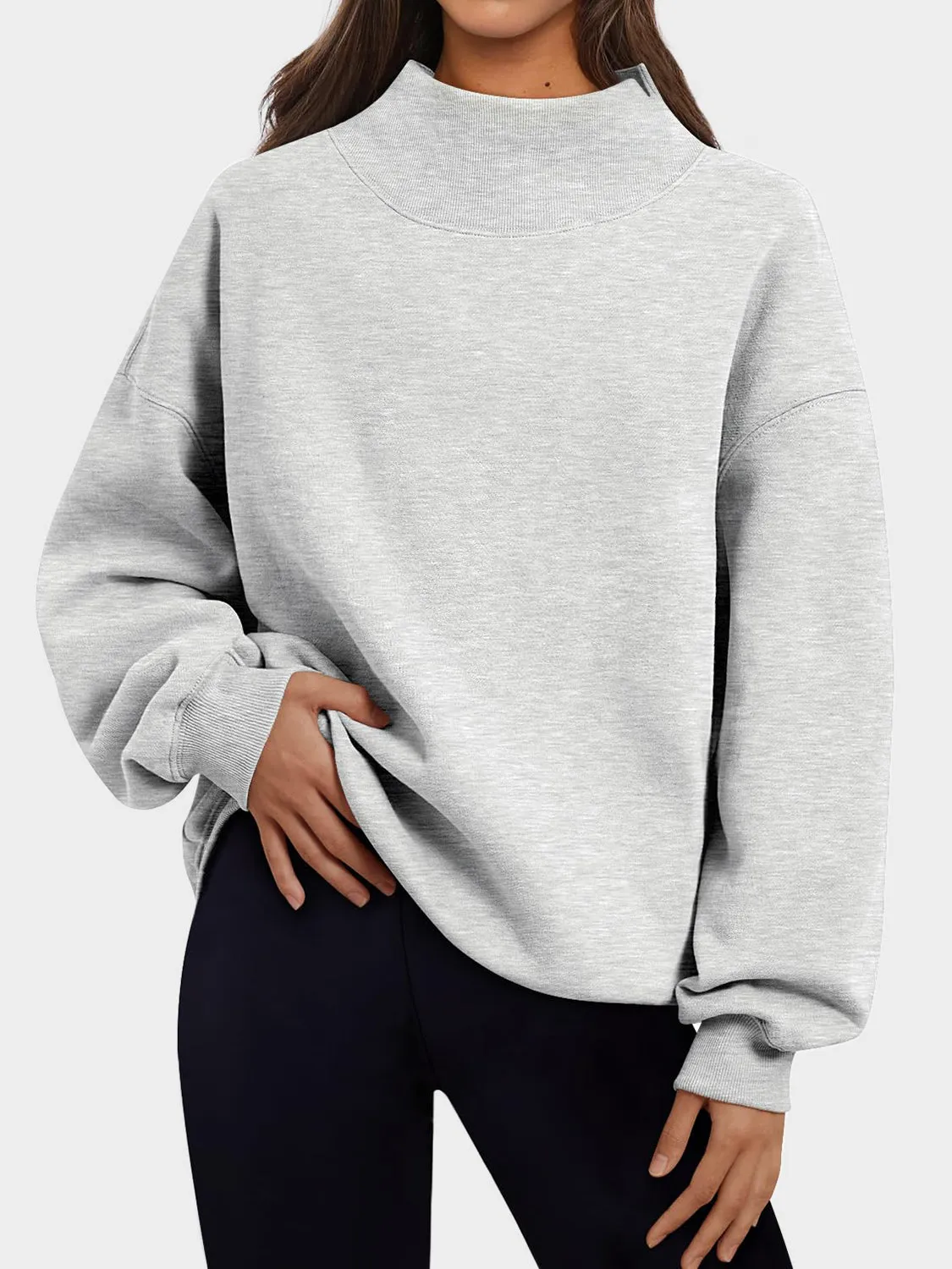 Blue Zone Planet |  Mock Neck Drop Shoulder Long Sleeve Sweatshirt