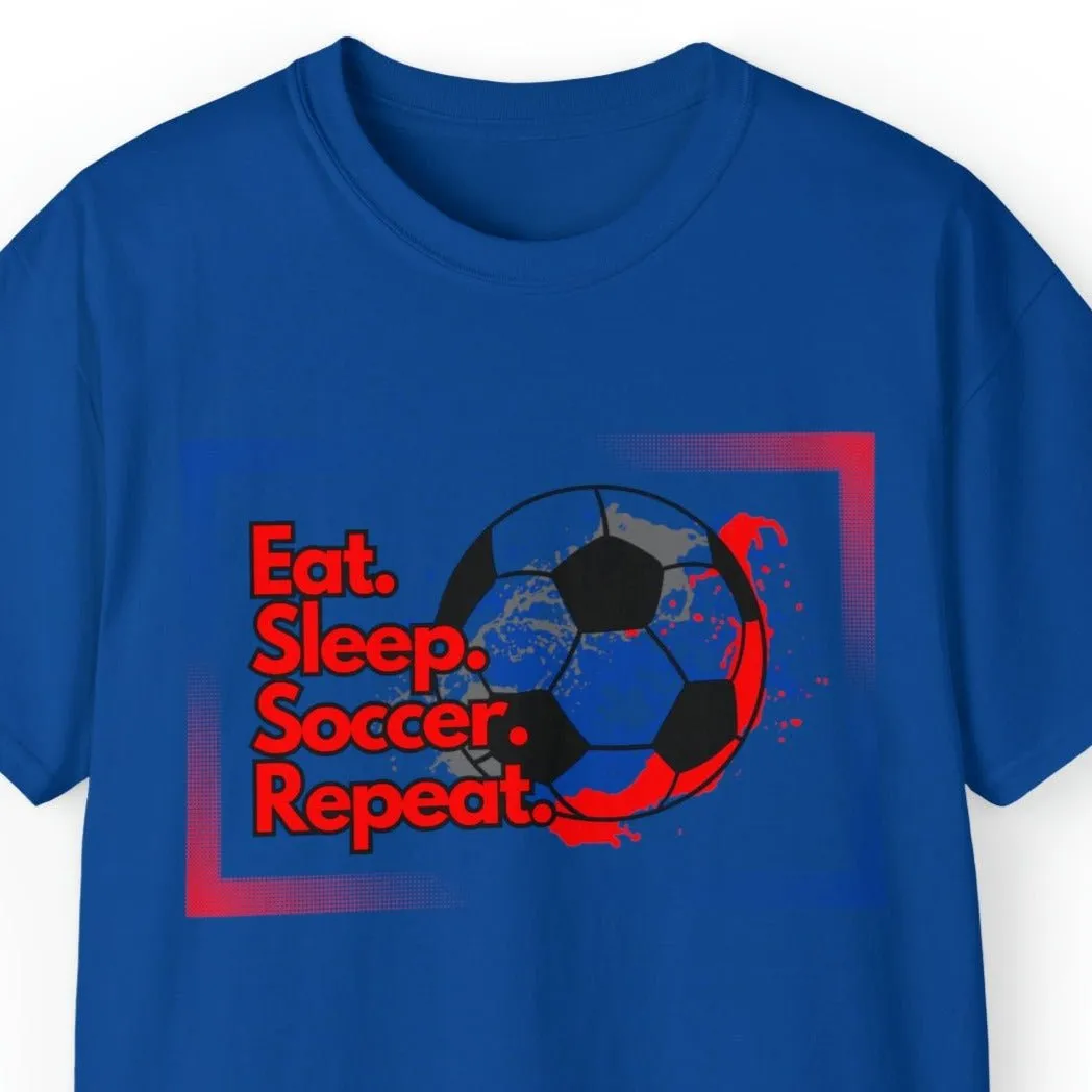 Eat Sleep Soccer Repeat Men's Tee - Soccer Ball Graphic T-Shirt for Enthusiasts