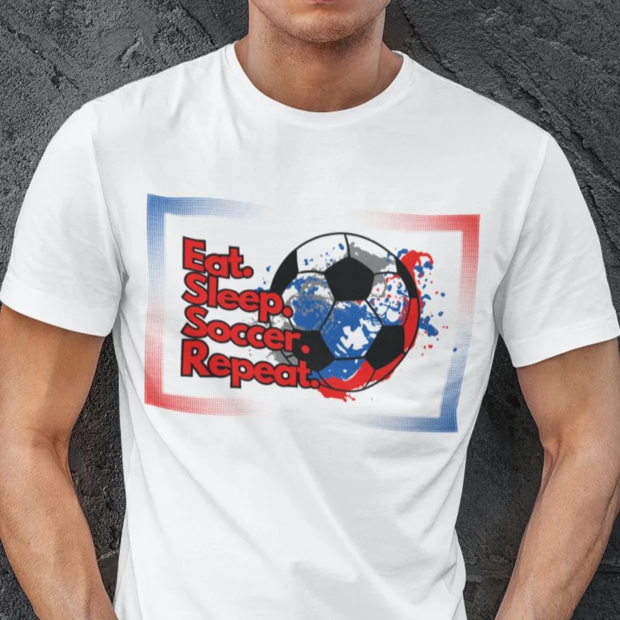 Eat Sleep Soccer Repeat Men's Tee - Soccer Ball Graphic T-Shirt for Enthusiasts