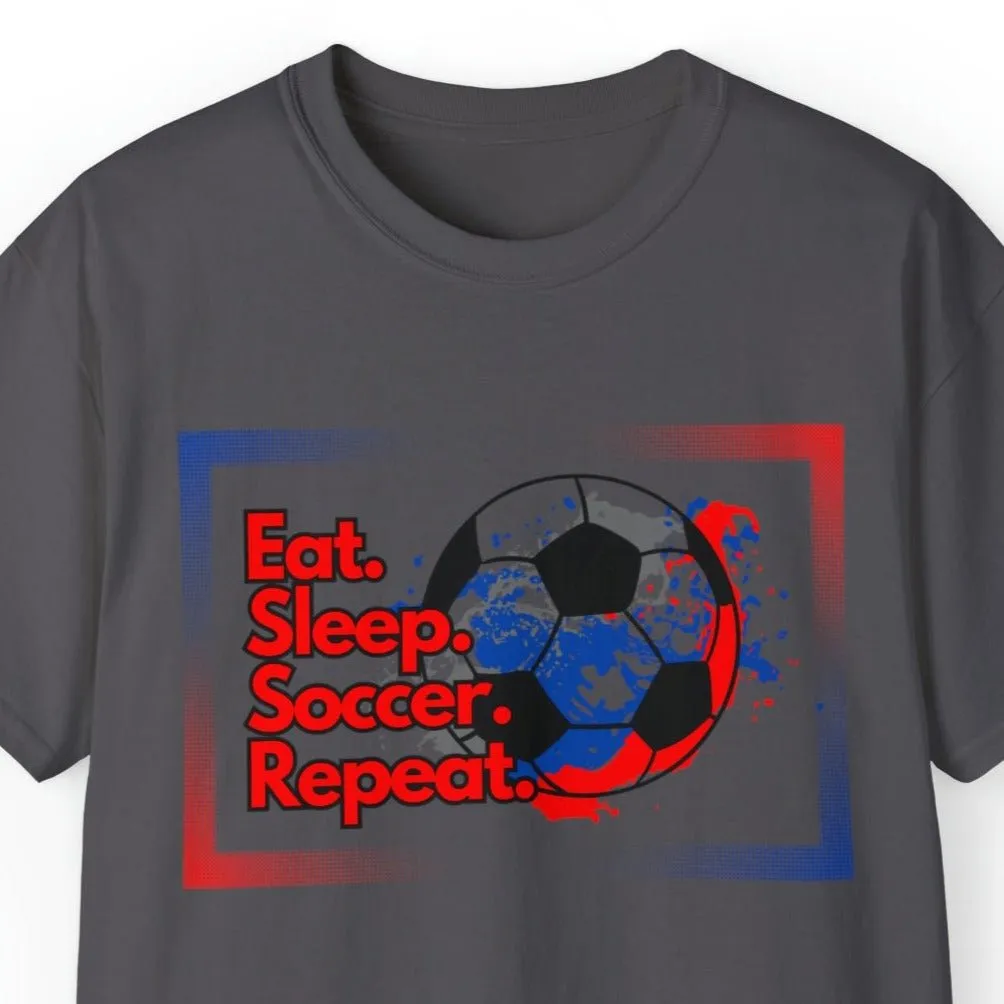 Eat Sleep Soccer Repeat Men's Tee - Soccer Ball Graphic T-Shirt for Enthusiasts