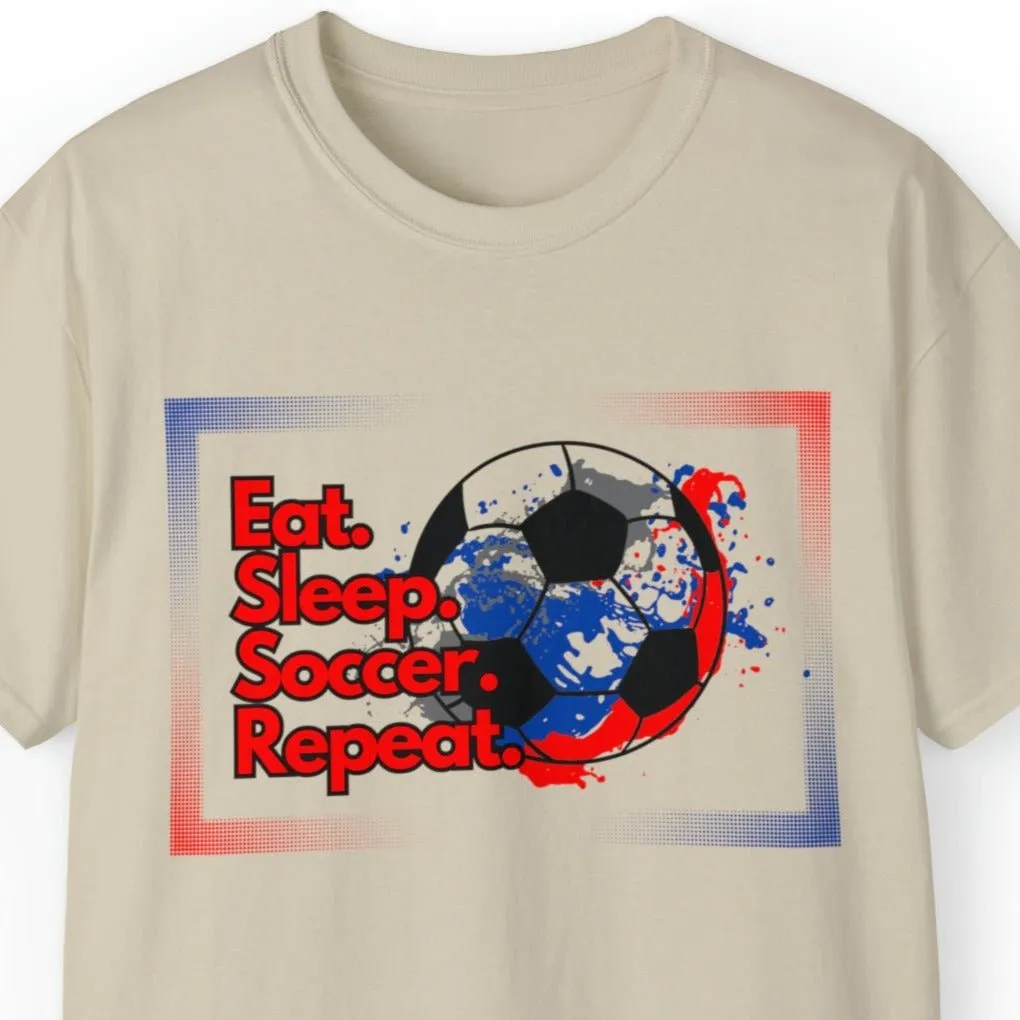 Eat Sleep Soccer Repeat Men's Tee - Soccer Ball Graphic T-Shirt for Enthusiasts