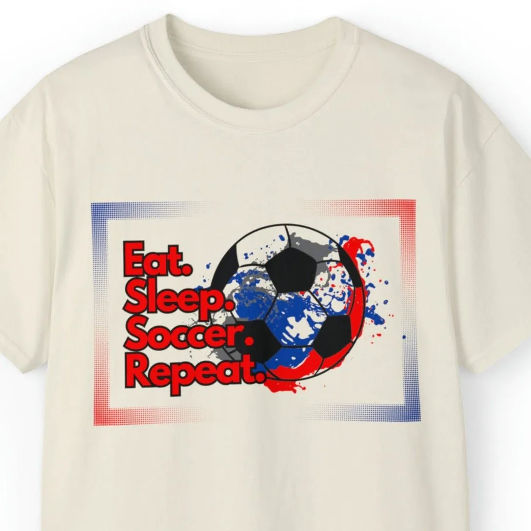 Eat Sleep Soccer Repeat Men's Tee - Soccer Ball Graphic T-Shirt for Enthusiasts