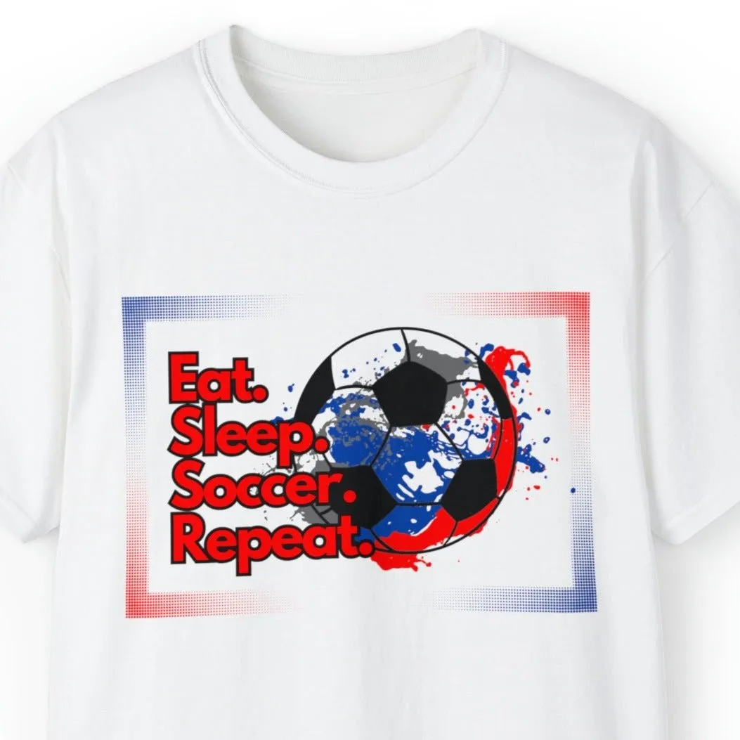 Eat Sleep Soccer Repeat Men's Tee - Soccer Ball Graphic T-Shirt for Enthusiasts
