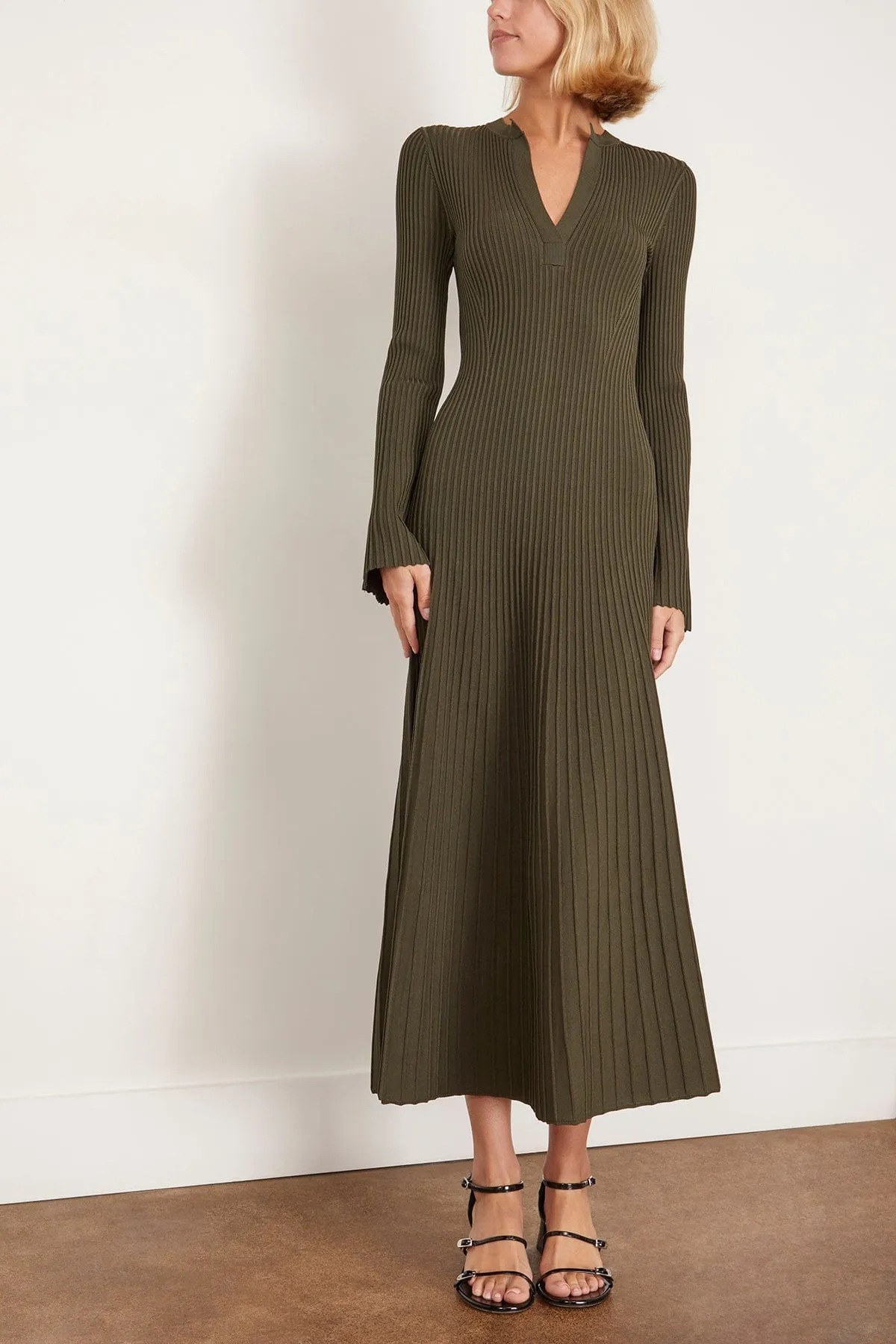Genna Long Sleeve Midi Dress in Moss