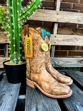 LD Sand Embroidery Square Toe Boots