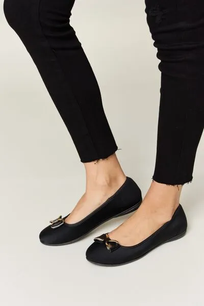 Metal Buckle Flat Loafers in Charcoal Lycra