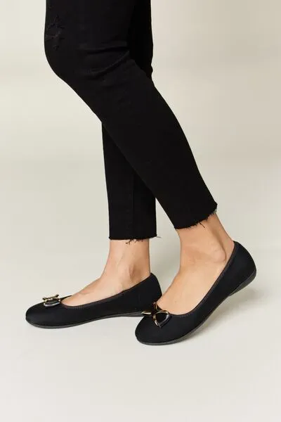 Metal Buckle Flat Loafers in Charcoal Lycra