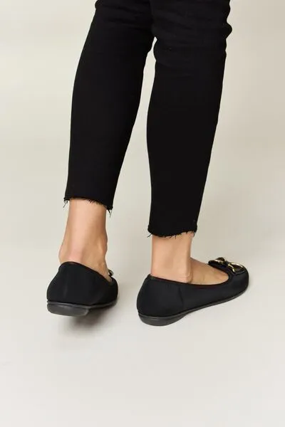 Metal Buckle Flat Loafers in Charcoal Lycra