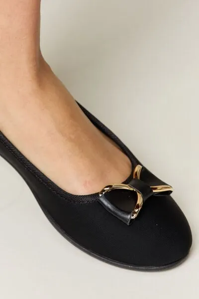 Metal Buckle Flat Loafers in Charcoal Lycra