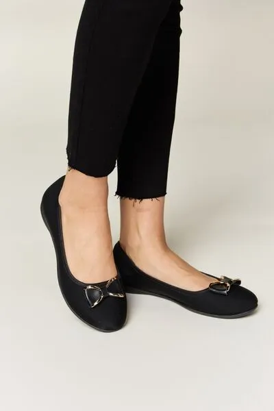 Metal Buckle Flat Loafers in Charcoal Lycra