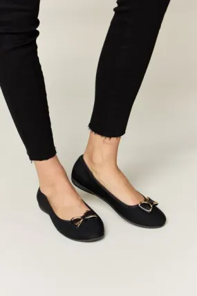 Metal Buckle Flat Loafers in Charcoal Lycra
