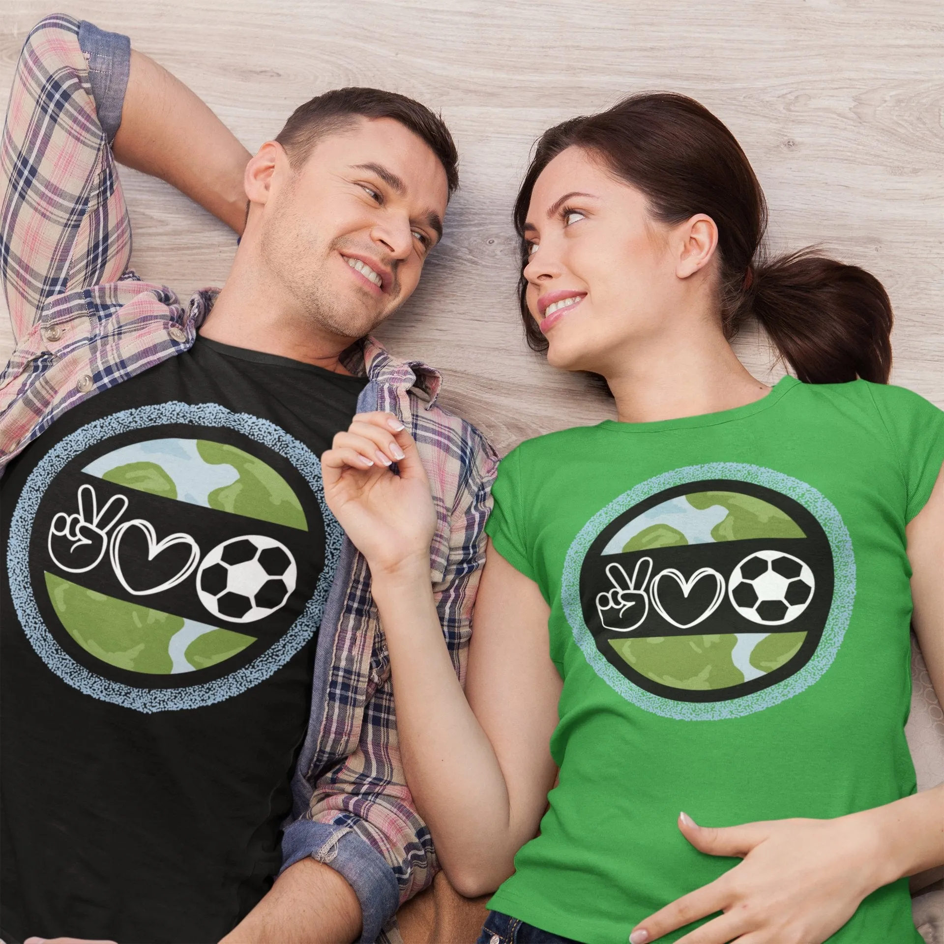 Peace, Love, and Soccer World Symbols Unisex Tee - Global Football Enthusiast Shirt