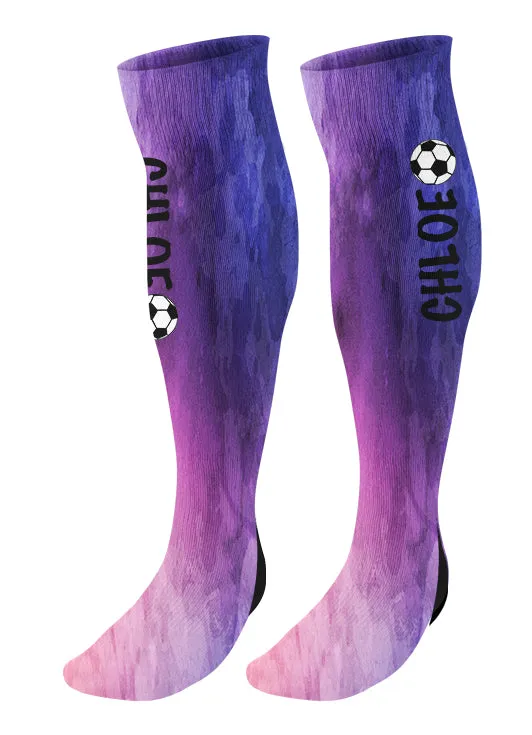 Personalized Soccer Knee High Socks, Watercolor Background, Soccer Team Socks