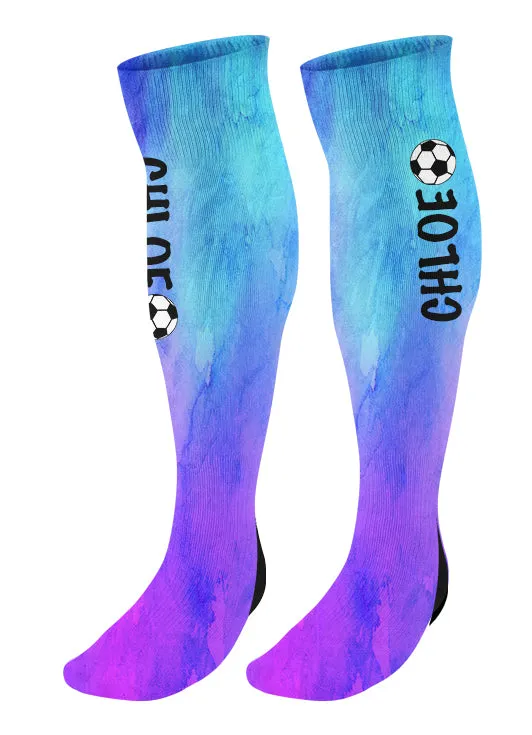 Personalized Soccer Knee High Socks, Watercolor Background, Soccer Team Socks