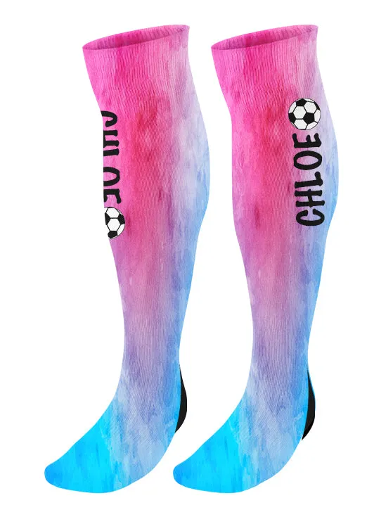 Personalized Soccer Knee High Socks, Watercolor Background, Soccer Team Socks