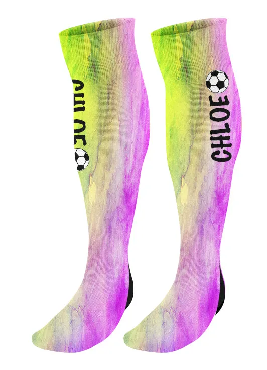 Personalized Soccer Knee High Socks, Watercolor Background, Soccer Team Socks