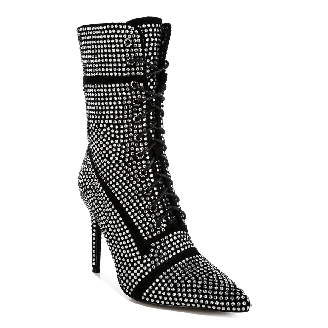 Rhinestones Embellished Calf Boots