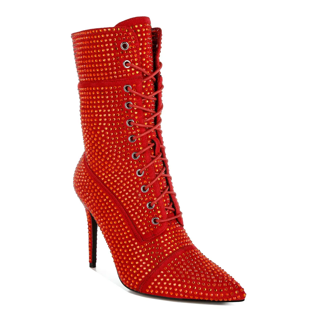 Rhinestones Embellished Calf Boots