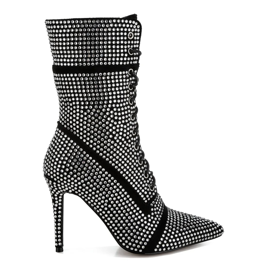 Rhinestones Embellished Calf Boots