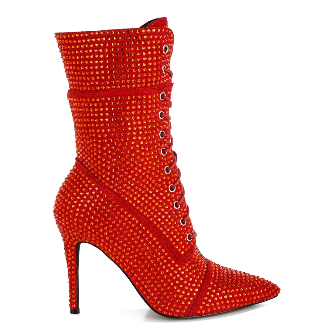 Rhinestones Embellished Calf Boots