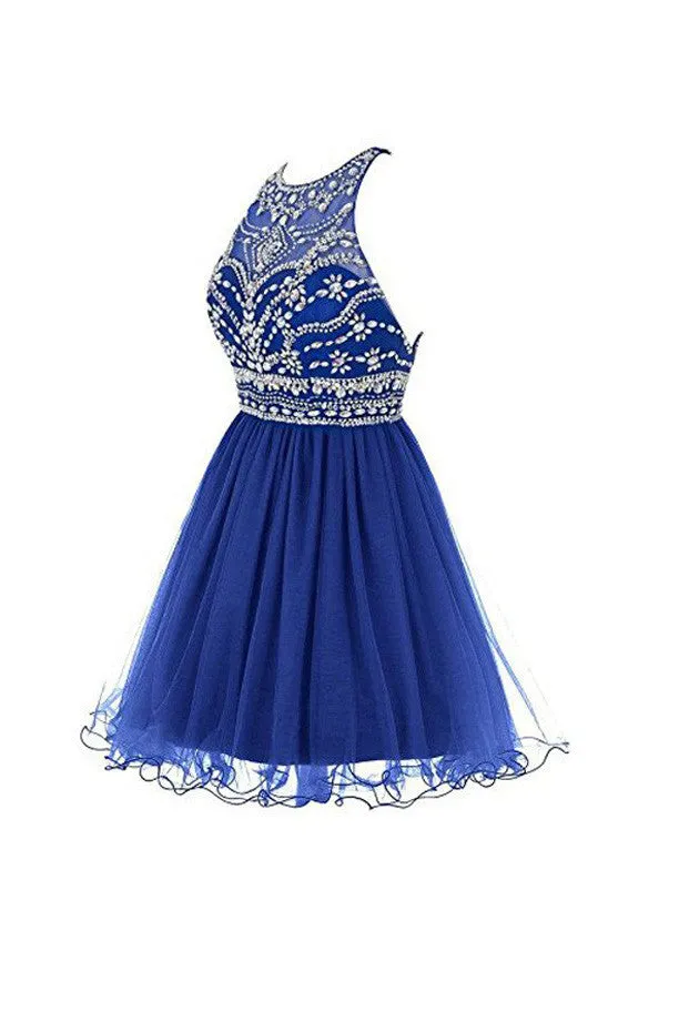 Royal Bule Homecoming Dresses,2016 Short Prom Gowns Tulle Homecoming Dress,SVD581