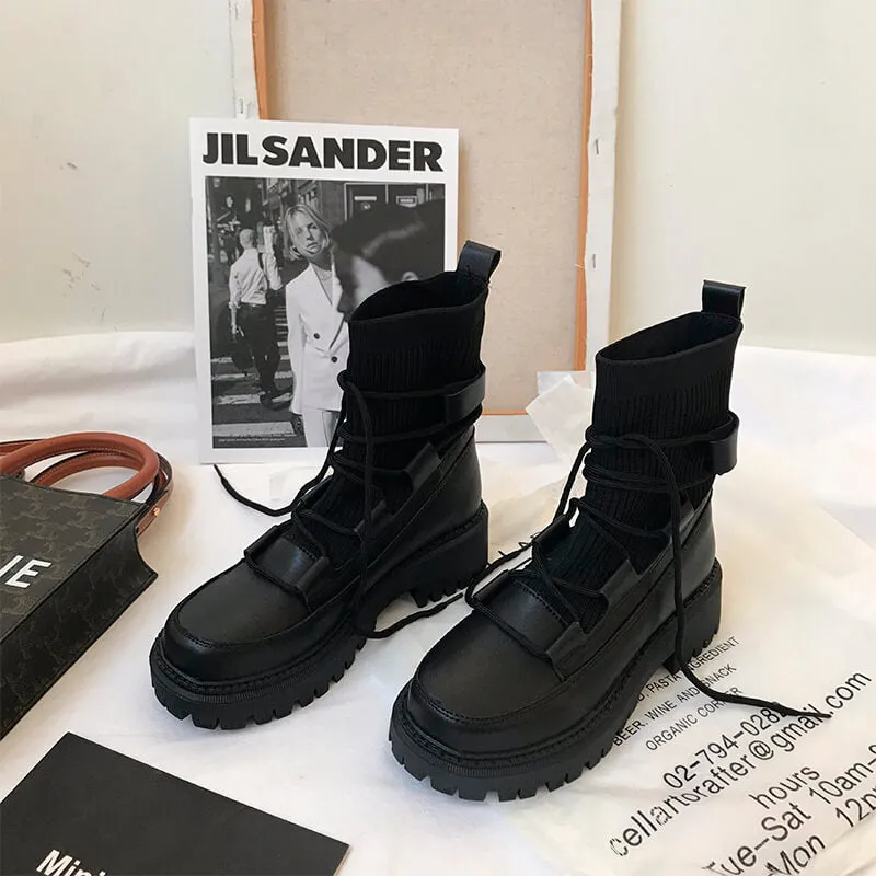 Techwear Aesthetic Black Platform Winter Boots Shoes