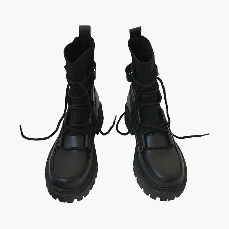 Techwear Aesthetic Black Platform Winter Boots Shoes