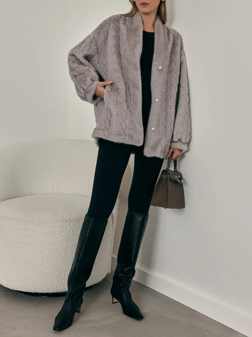 Vail Chic Fur Cardigan Coat | Grey