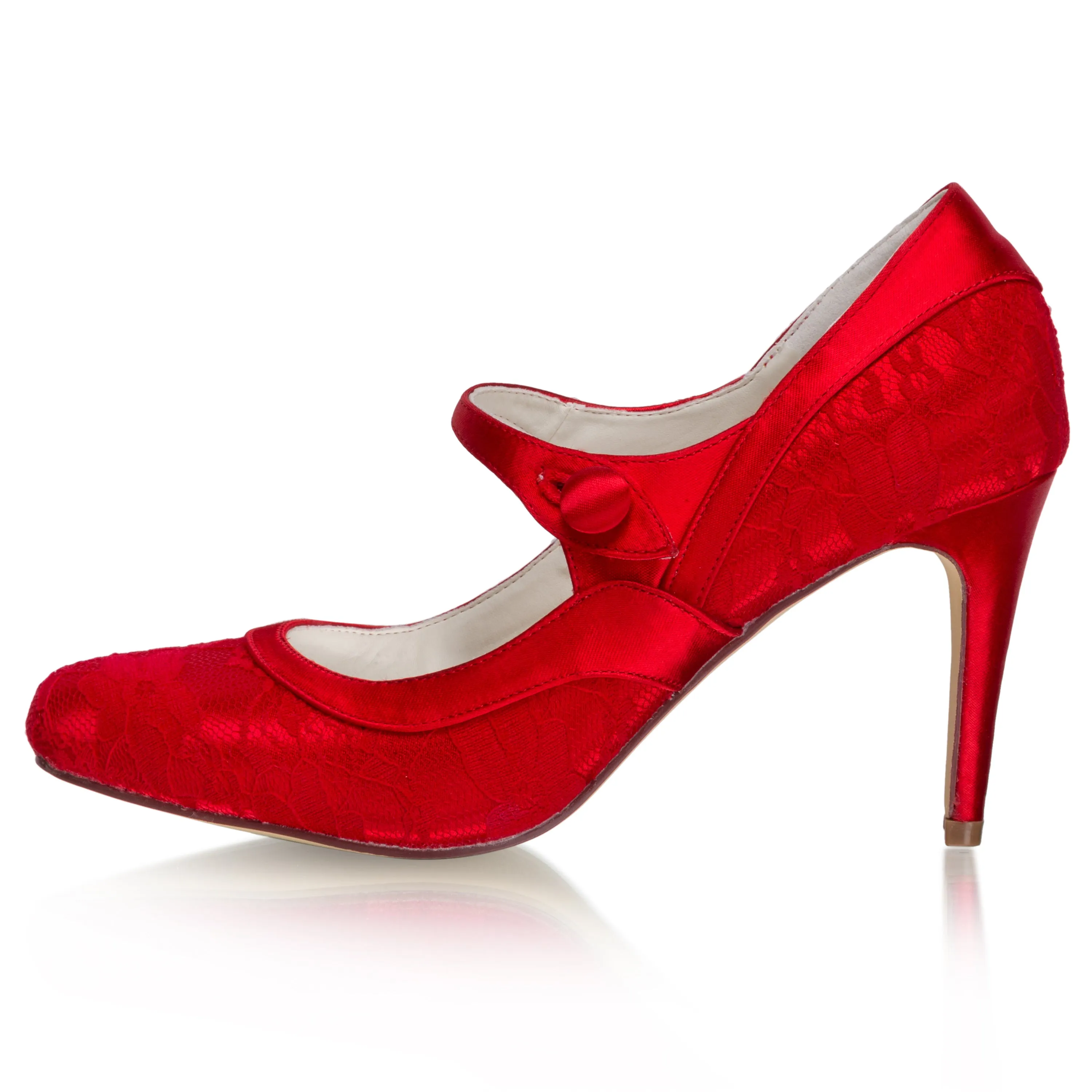 Women's Bridal Shoes Closed Toe 3.3'' Stiletto High Heel Lace Satin Pumps Wedding Shoes